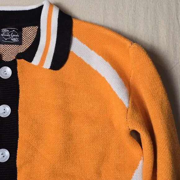 Steady Hands Ladies' Cardigan Small Orange Black Striped Collar Button-Up Rare - Picture 10 of 16